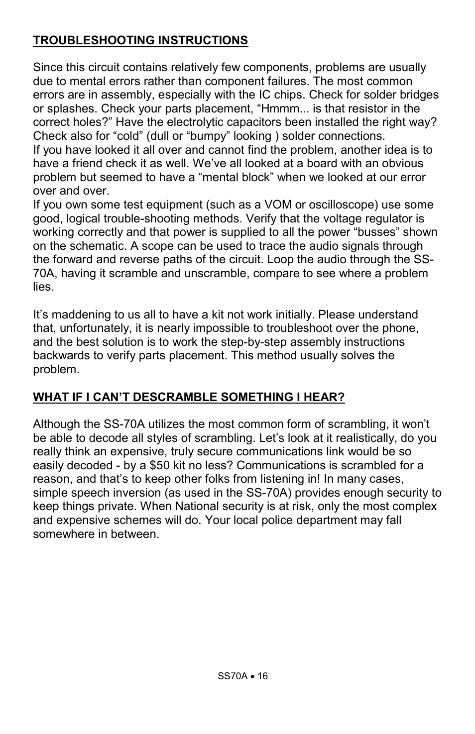 Ramsey Electronics SS70A User Manual | Page 16 / 20