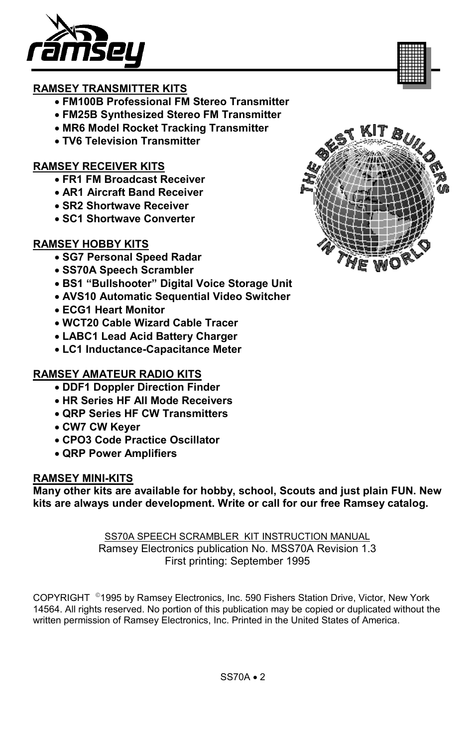 Ramsey Electronics SS70A User Manual | Page 2 / 20