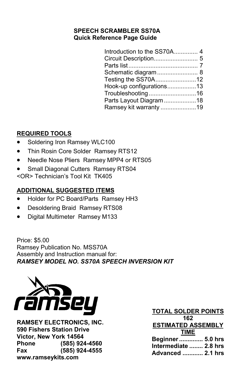 Ramsey Electronics SS70A User Manual | Page 20 / 20