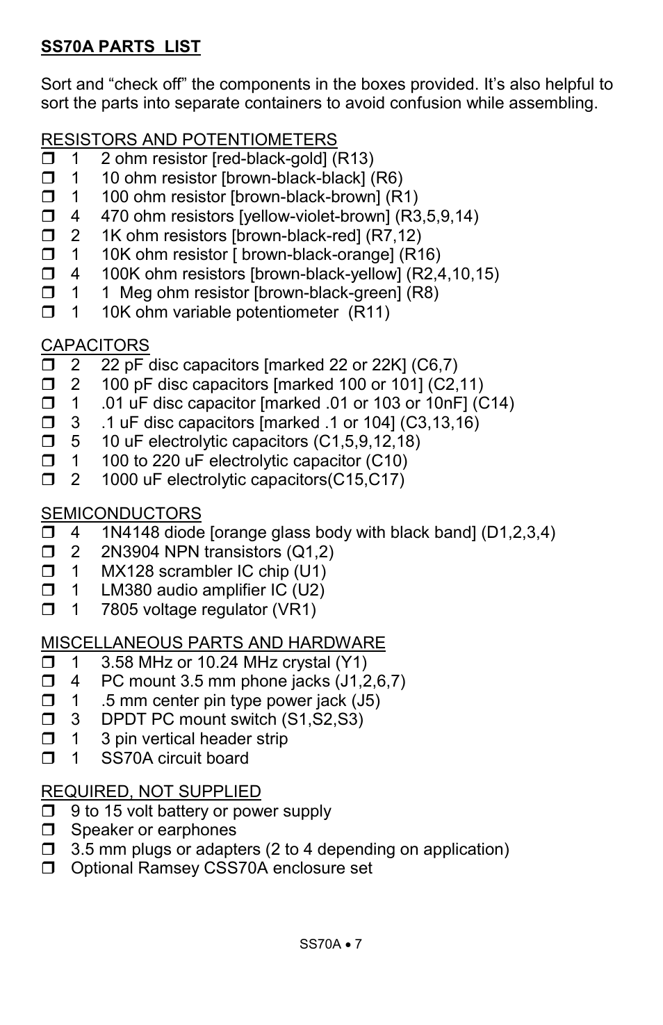 Ramsey Electronics SS70A User Manual | Page 7 / 20