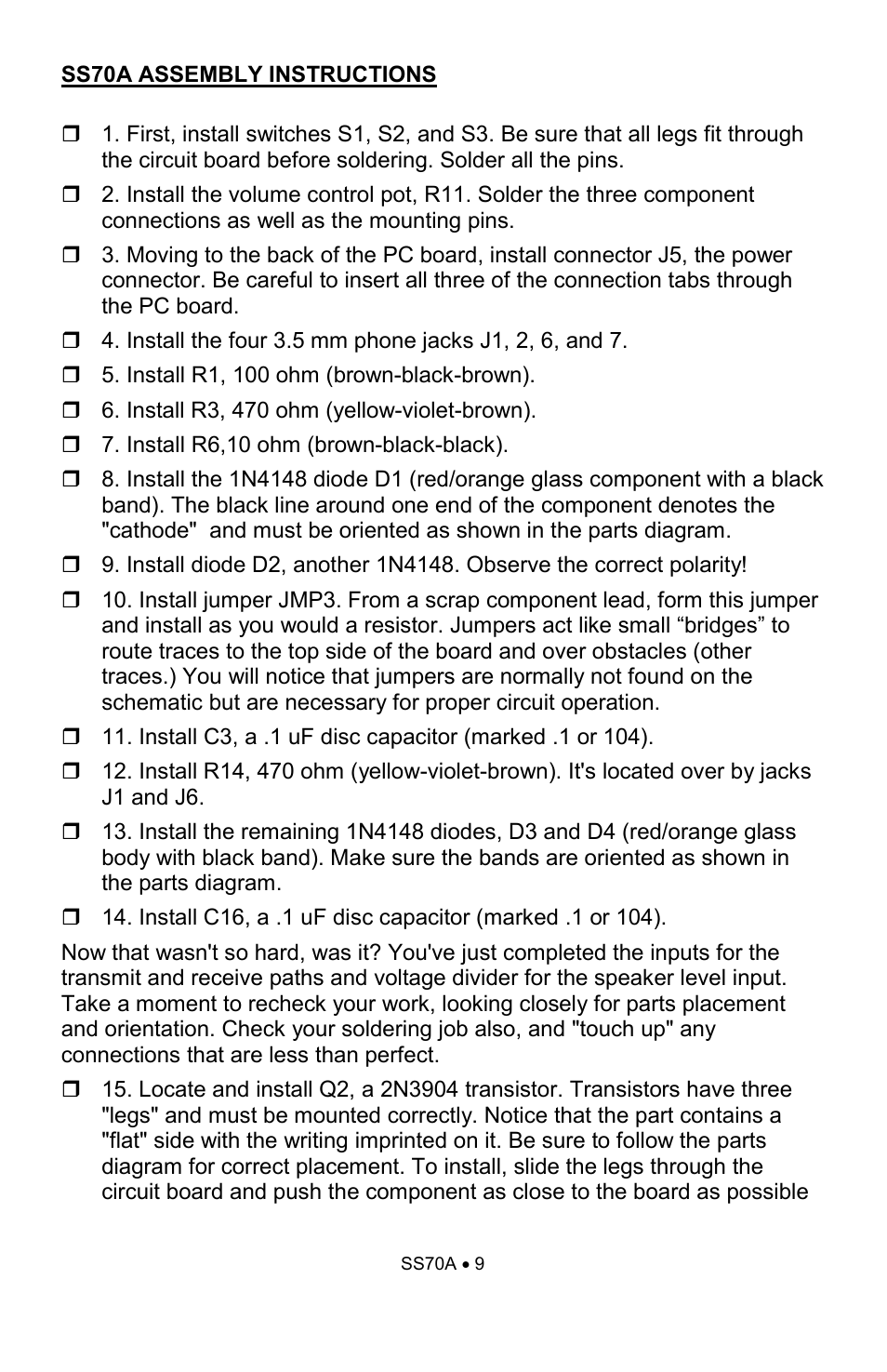 Ramsey Electronics SS70A User Manual | Page 9 / 20