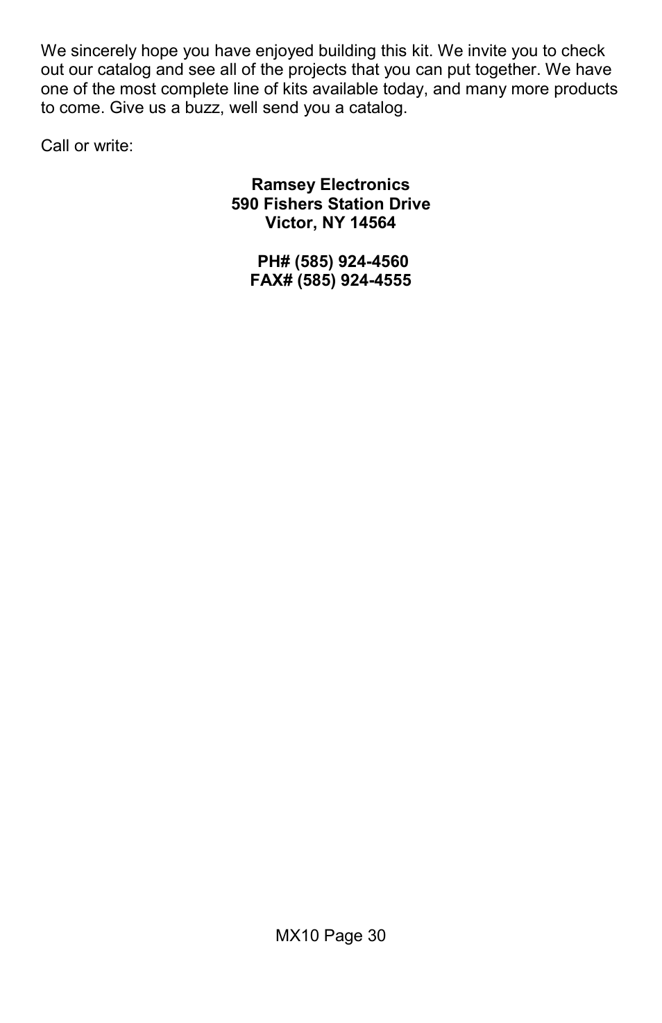 Ramsey Electronics MX10 User Manual | Page 30 / 32