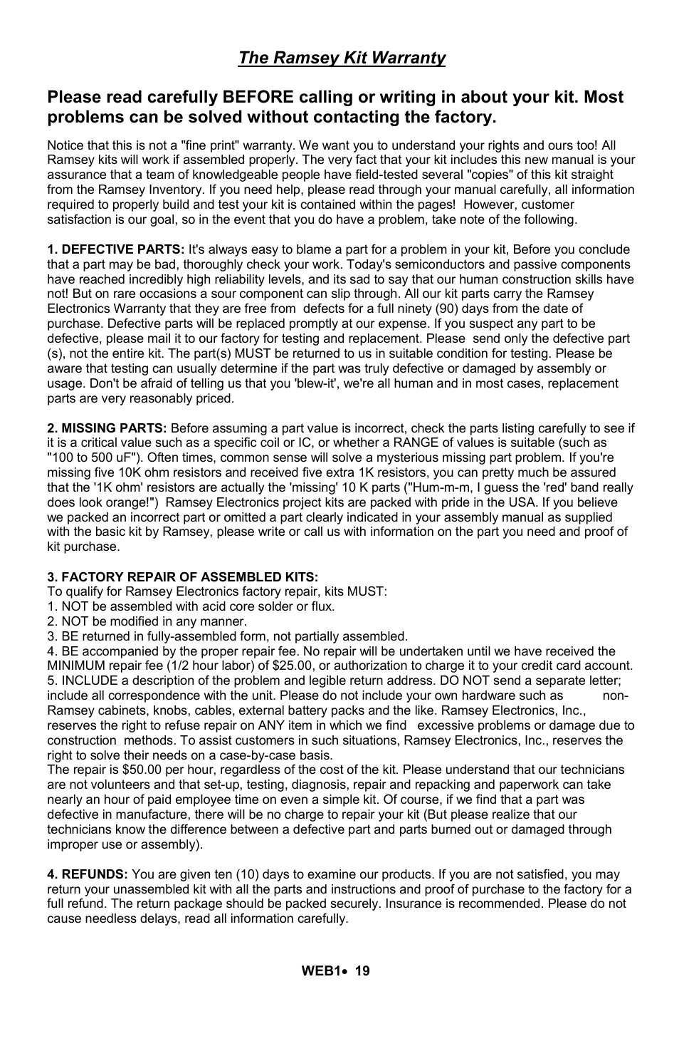 Ramsey Electronics Walking Electronic Bug WEB1 User Manual | Page 19 / 20