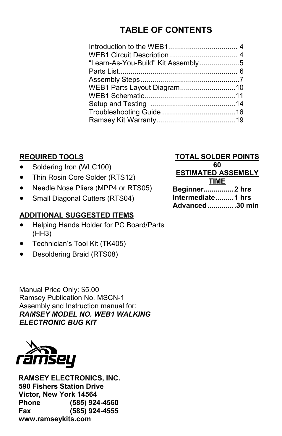 Ramsey Electronics Walking Electronic Bug WEB1 User Manual | Page 20 / 20