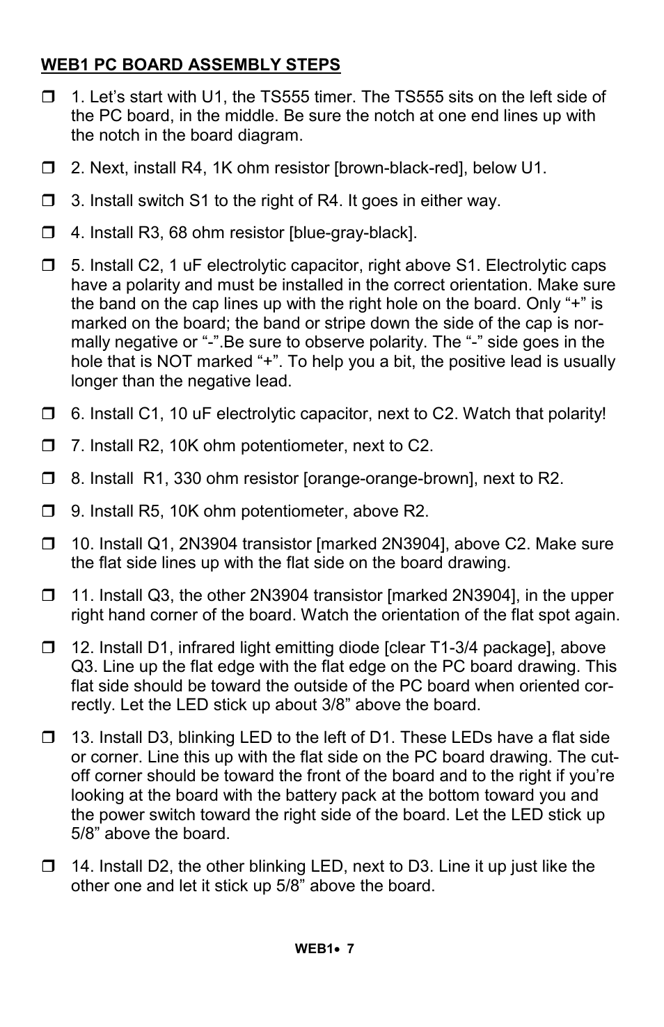 Ramsey Electronics Walking Electronic Bug WEB1 User Manual | Page 7 / 20