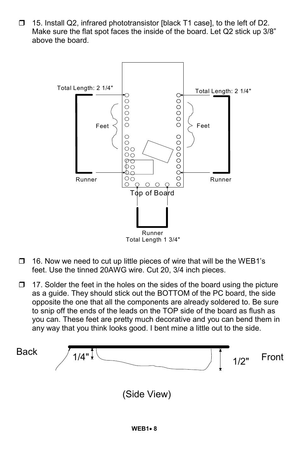 Side view) 1/2" 1/4" front back | Ramsey Electronics Walking Electronic Bug WEB1 User Manual | Page 8 / 20