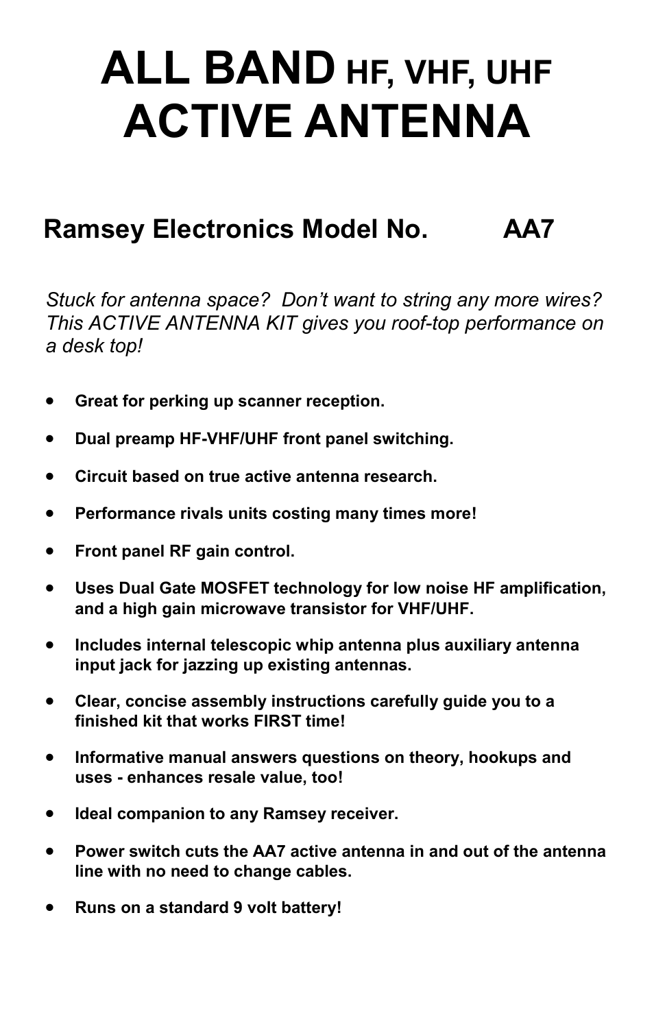 Ramsey Electronics AA7 User Manual | 16 pages