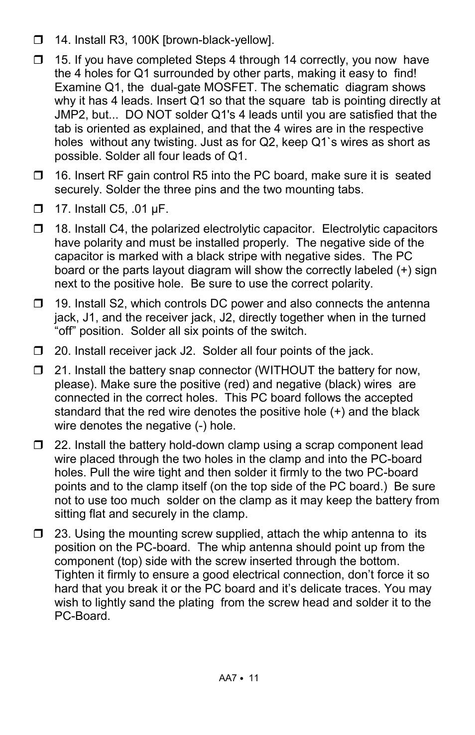 Ramsey Electronics AA7 User Manual | Page 11 / 16