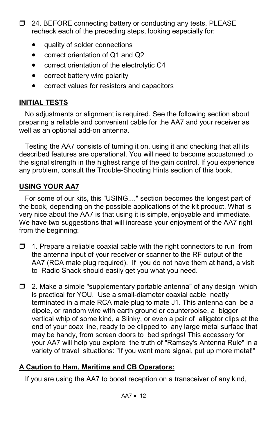 Ramsey Electronics AA7 User Manual | Page 12 / 16