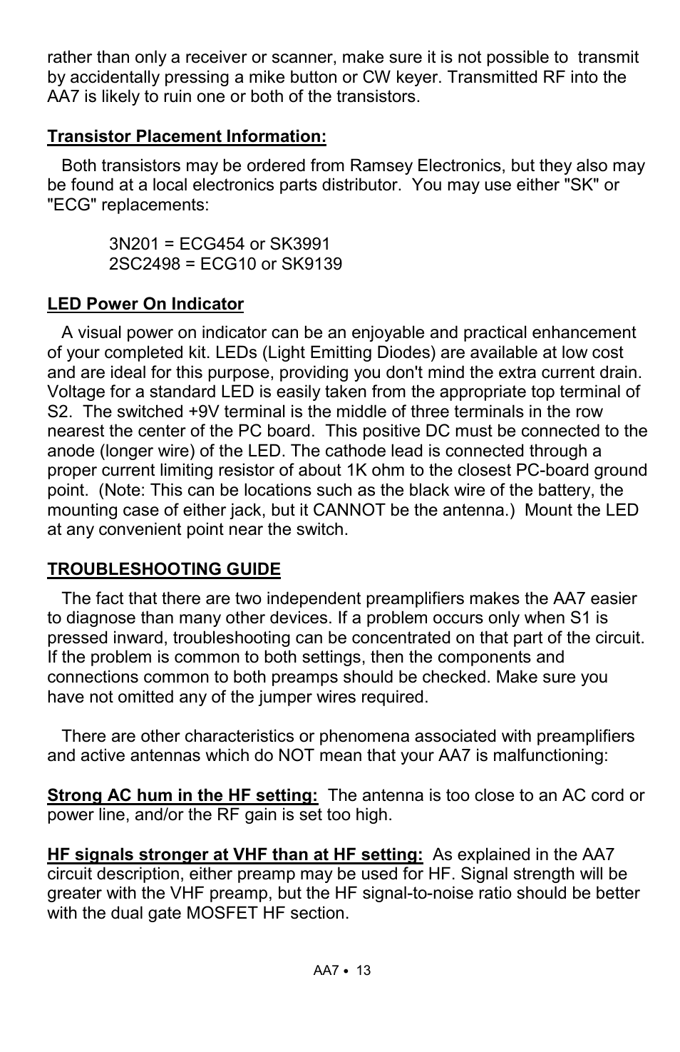 Ramsey Electronics AA7 User Manual | Page 13 / 16