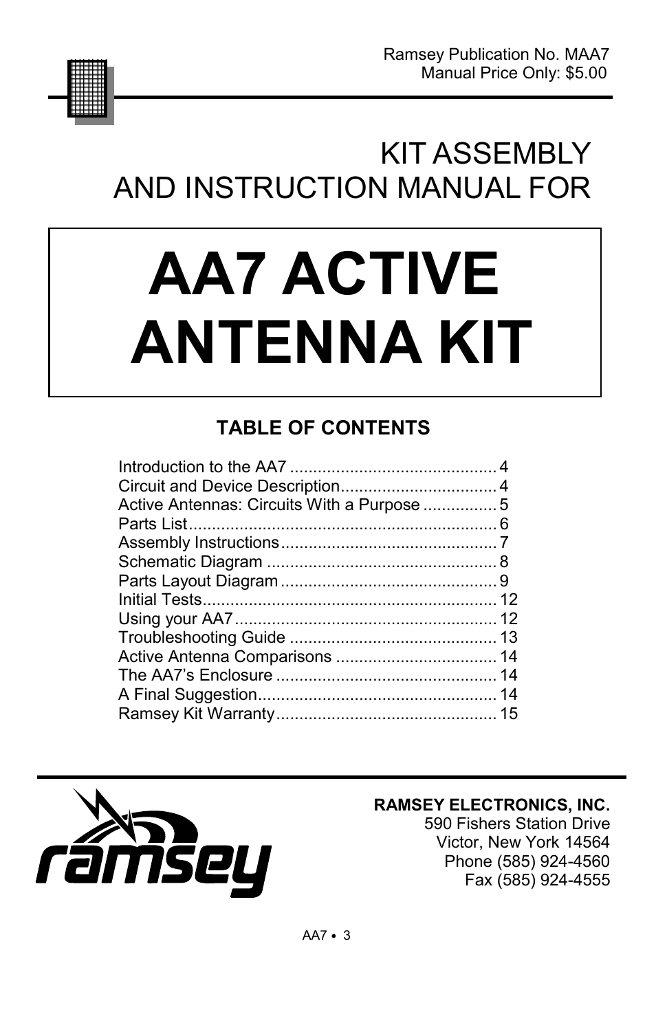 Aa7 active antenna kit, Kit assembly and instruction manual for | Ramsey Electronics AA7 User Manual | Page 3 / 16