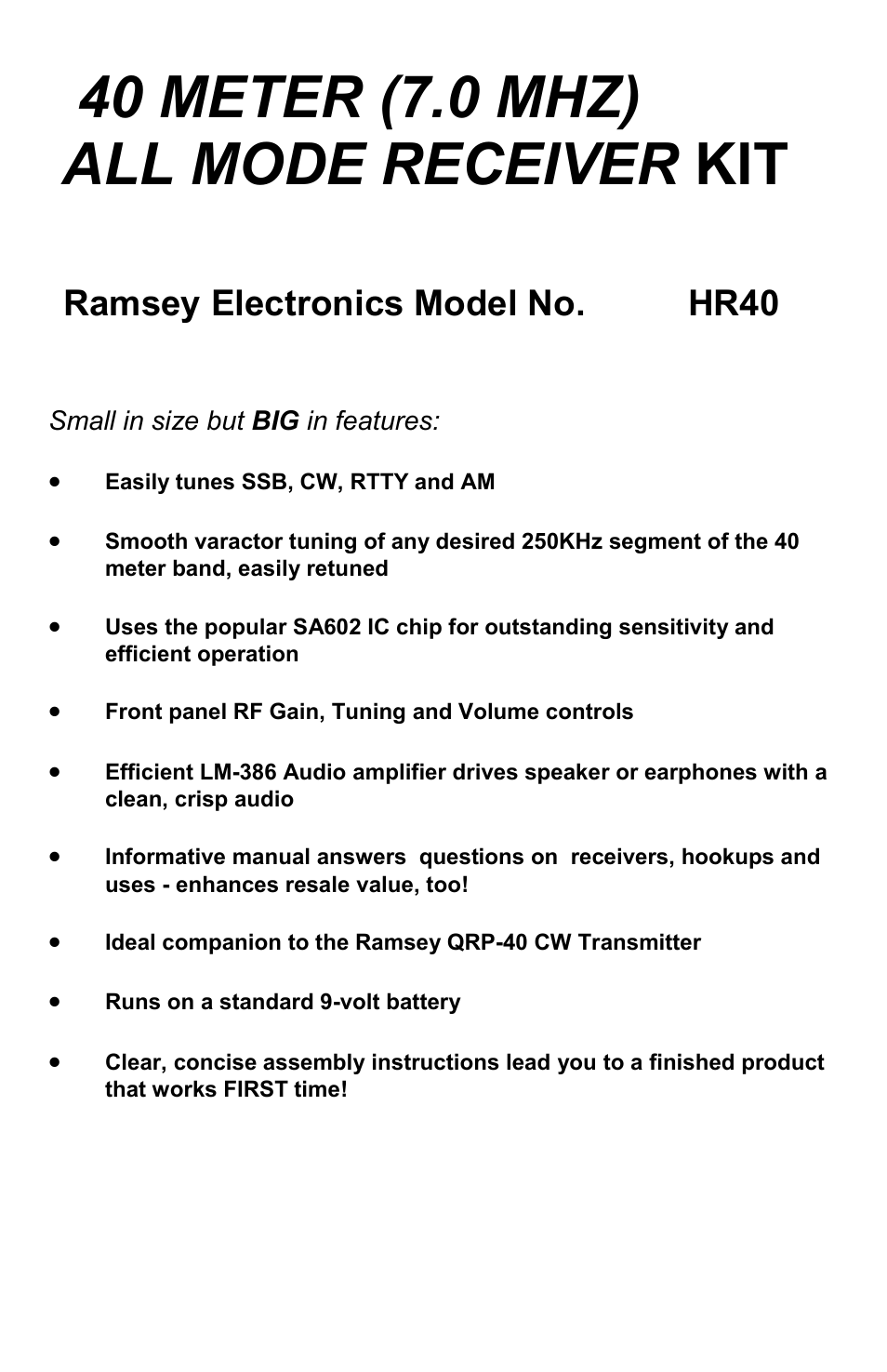 Ramsey Electronics HR40 User Manual | 28 pages