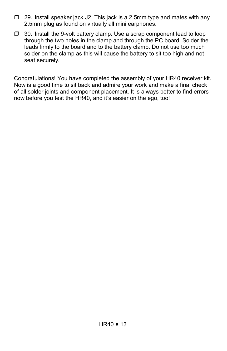Ramsey Electronics HR40 User Manual | Page 13 / 28