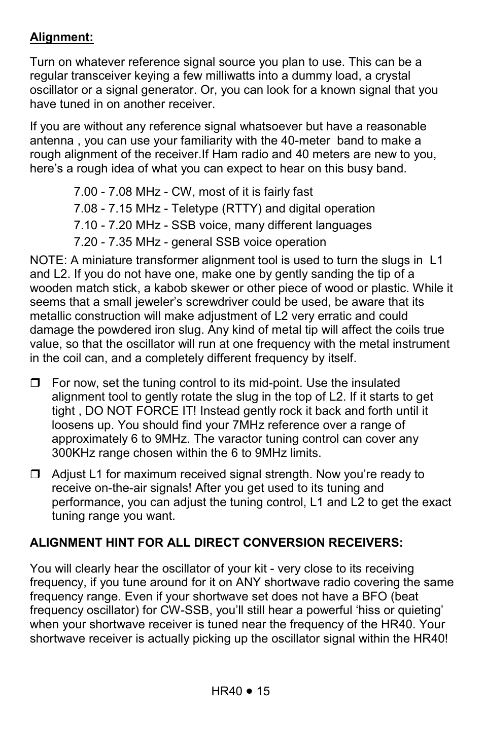 Ramsey Electronics HR40 User Manual | Page 15 / 28