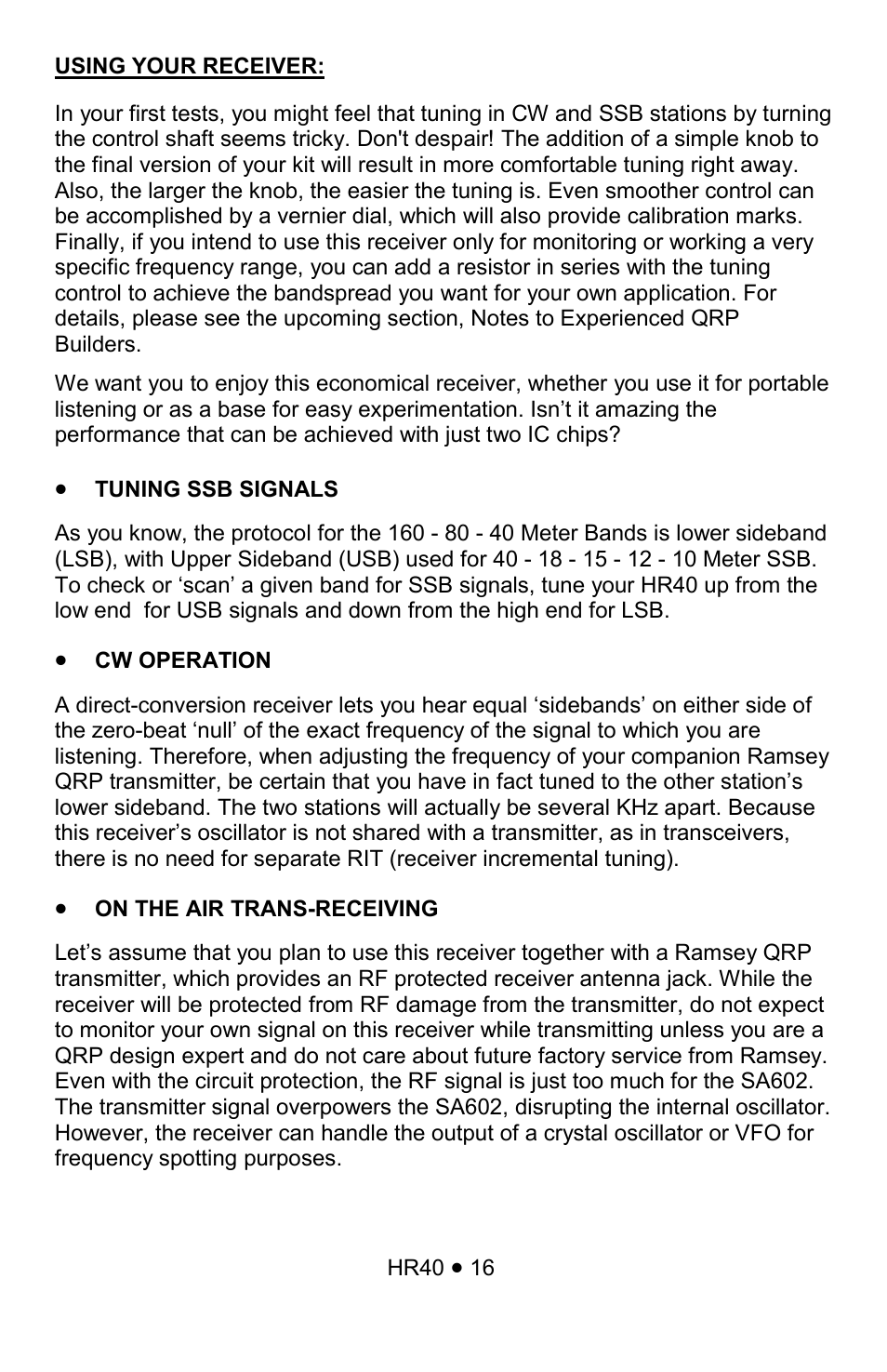Ramsey Electronics HR40 User Manual | Page 16 / 28