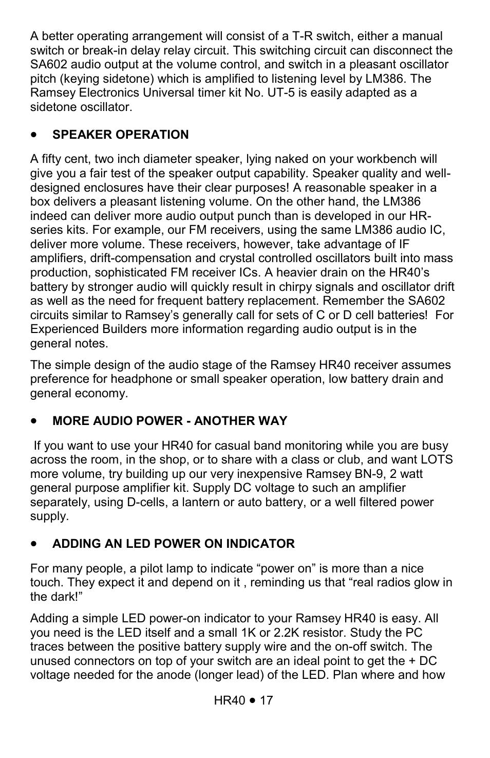 Ramsey Electronics HR40 User Manual | Page 17 / 28
