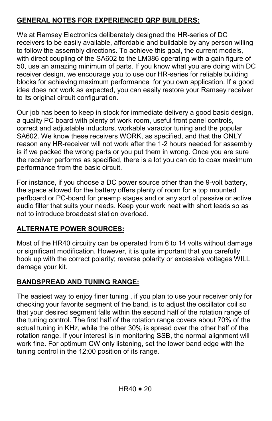 Ramsey Electronics HR40 User Manual | Page 20 / 28