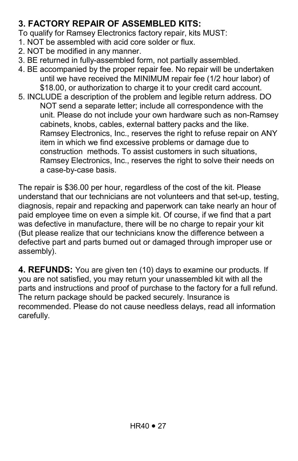 Ramsey Electronics HR40 User Manual | Page 27 / 28