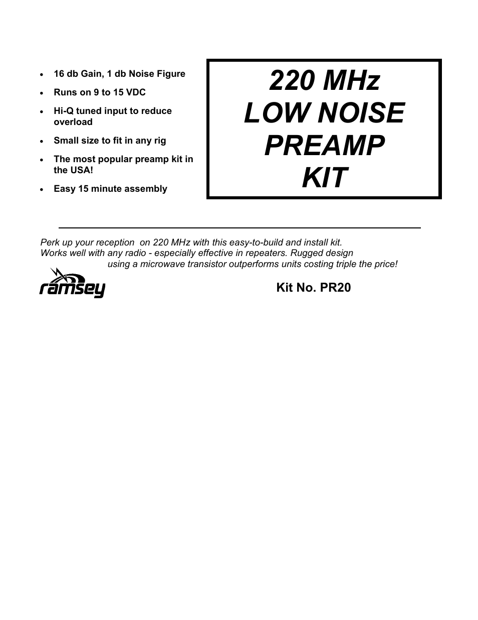 Ramsey Electronics PR20 User Manual | 16 pages