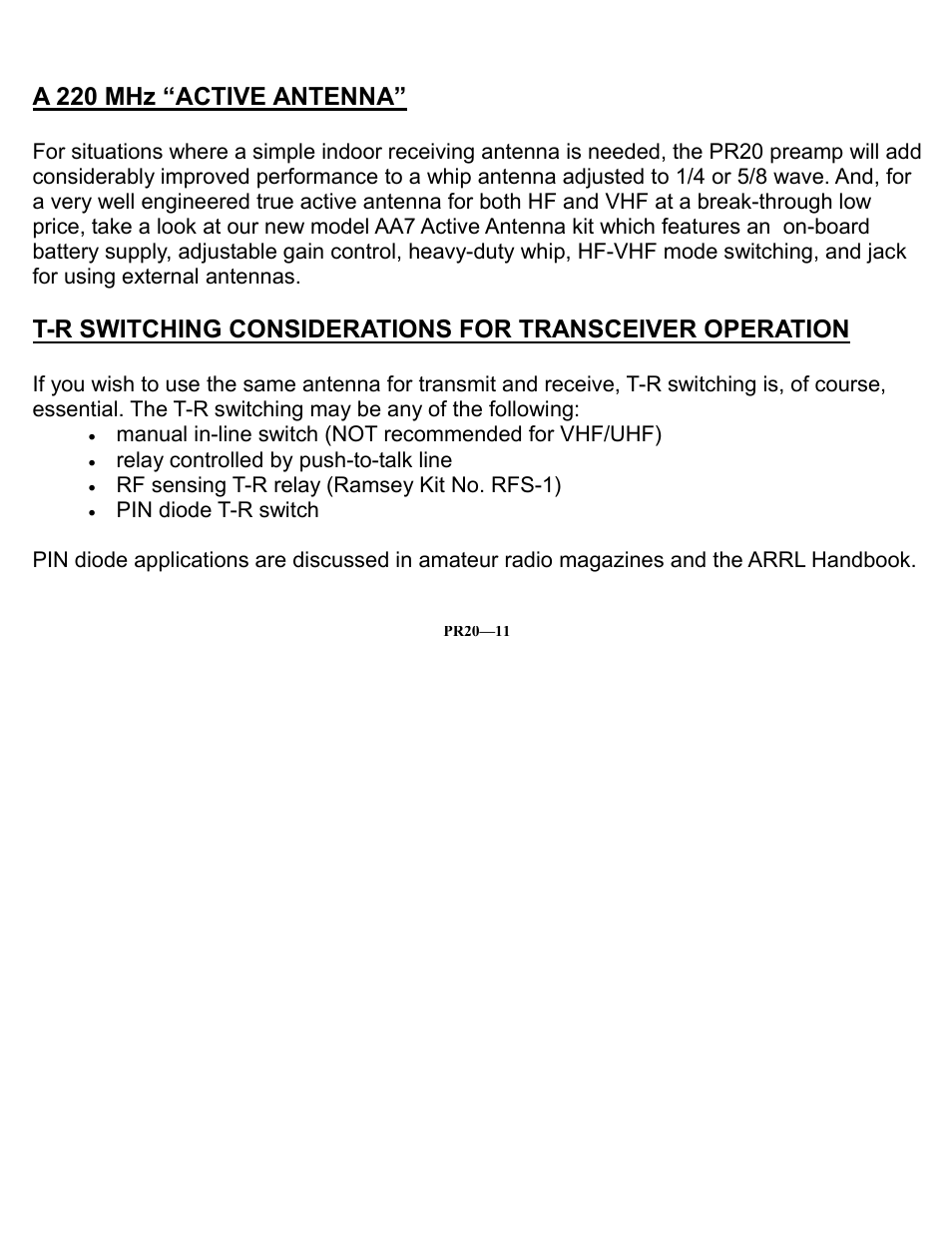 A 220 mhz “active antenna | Ramsey Electronics PR20 User Manual | Page 11 / 16