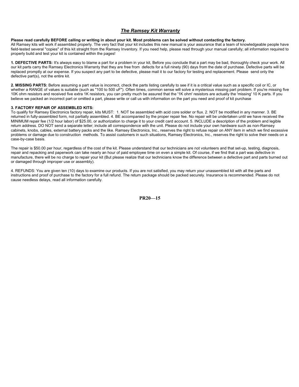 Ramsey Electronics PR20 User Manual | Page 15 / 16