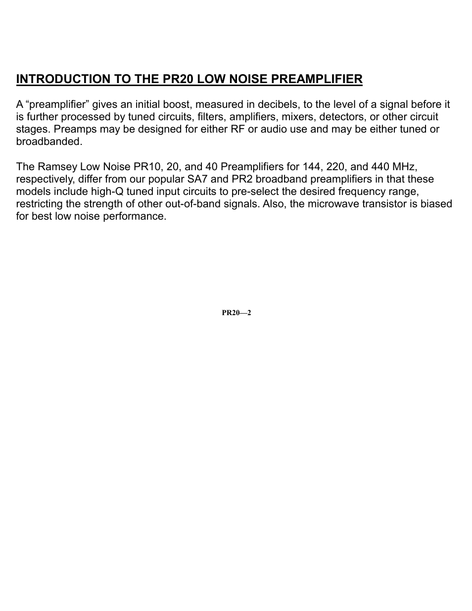 Introduction to the pr20 low noise preamplifier | Ramsey Electronics PR20 User Manual | Page 2 / 16