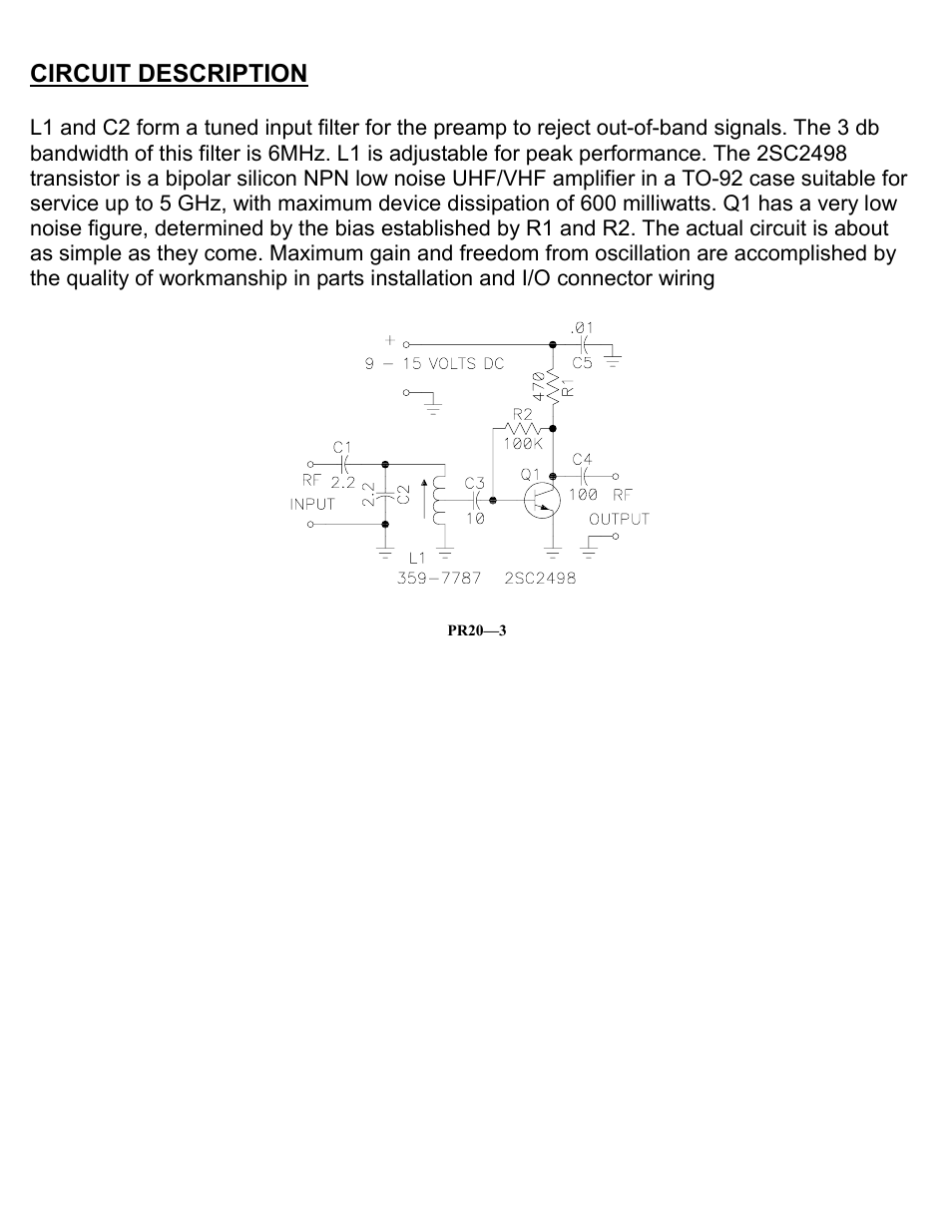 Circuit description | Ramsey Electronics PR20 User Manual | Page 3 / 16