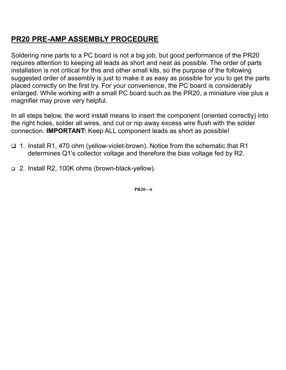 Pr20 pre-amp assembly procedure | Ramsey Electronics PR20 User Manual | Page 6 / 16