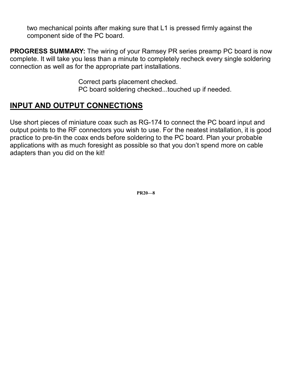 Input and output connections | Ramsey Electronics PR20 User Manual | Page 8 / 16