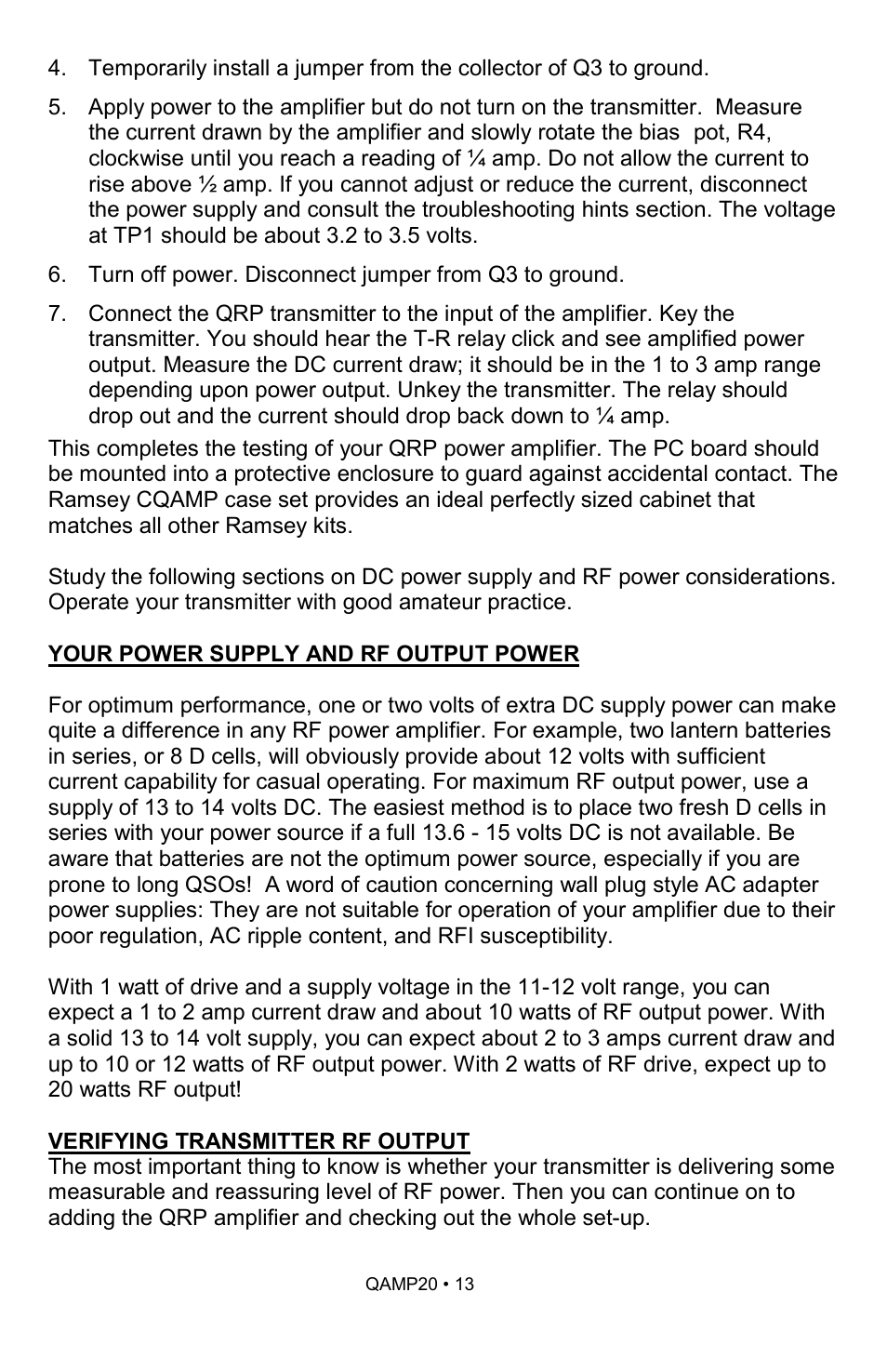 Ramsey Electronics QAMP20 User Manual | Page 13 / 20