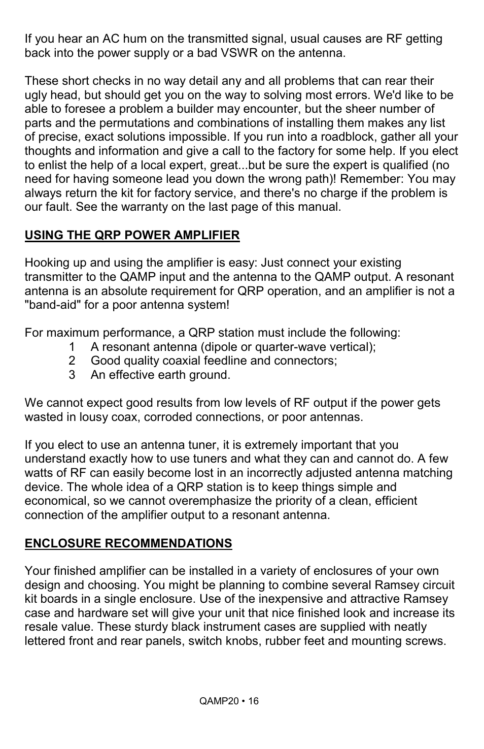 Ramsey Electronics QAMP20 User Manual | Page 16 / 20