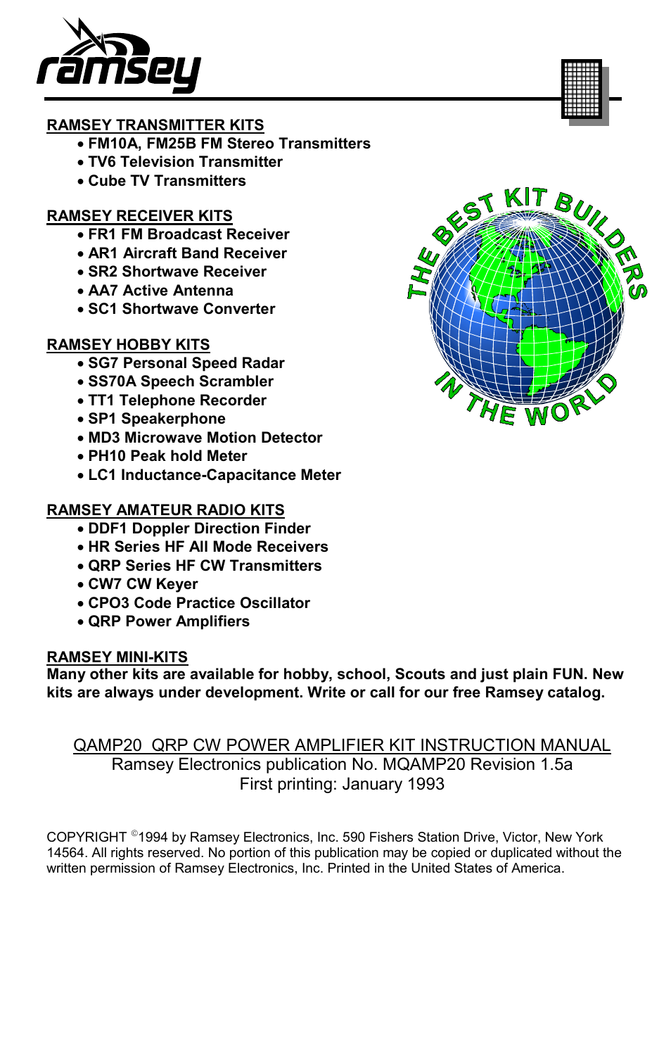Ramsey Electronics QAMP20 User Manual | Page 2 / 20