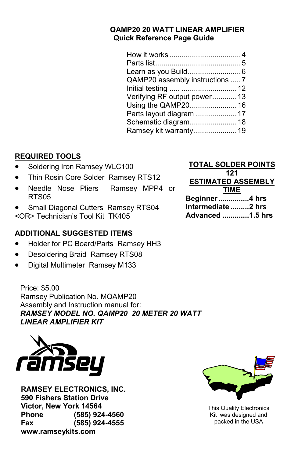 Ramsey Electronics QAMP20 User Manual | Page 20 / 20