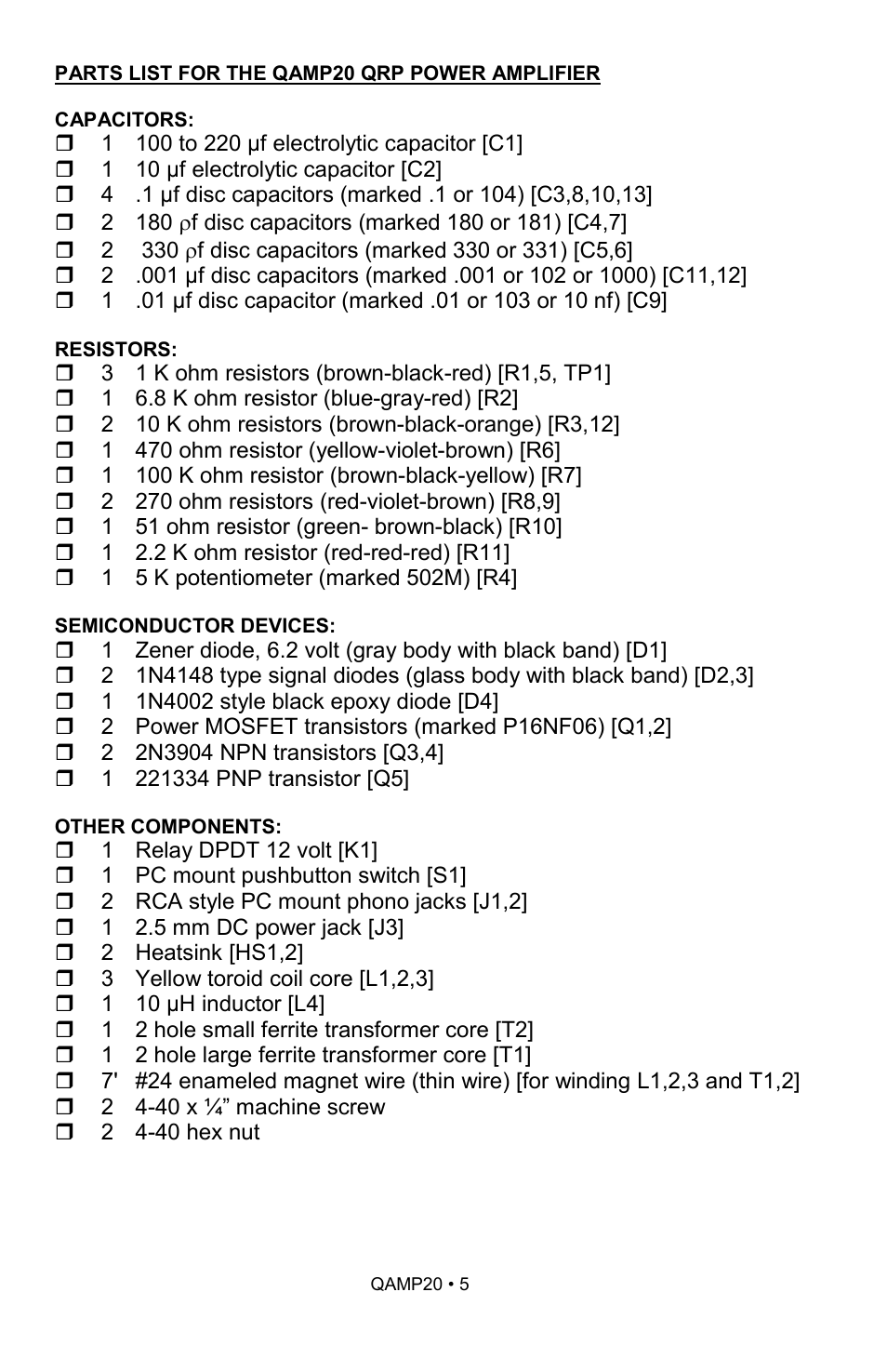 Ramsey Electronics QAMP20 User Manual | Page 5 / 20