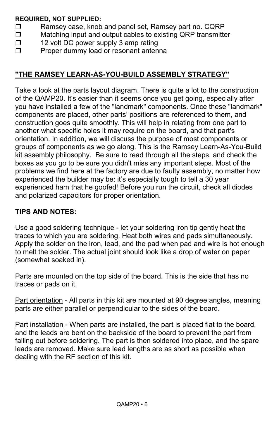 Ramsey Electronics QAMP20 User Manual | Page 6 / 20