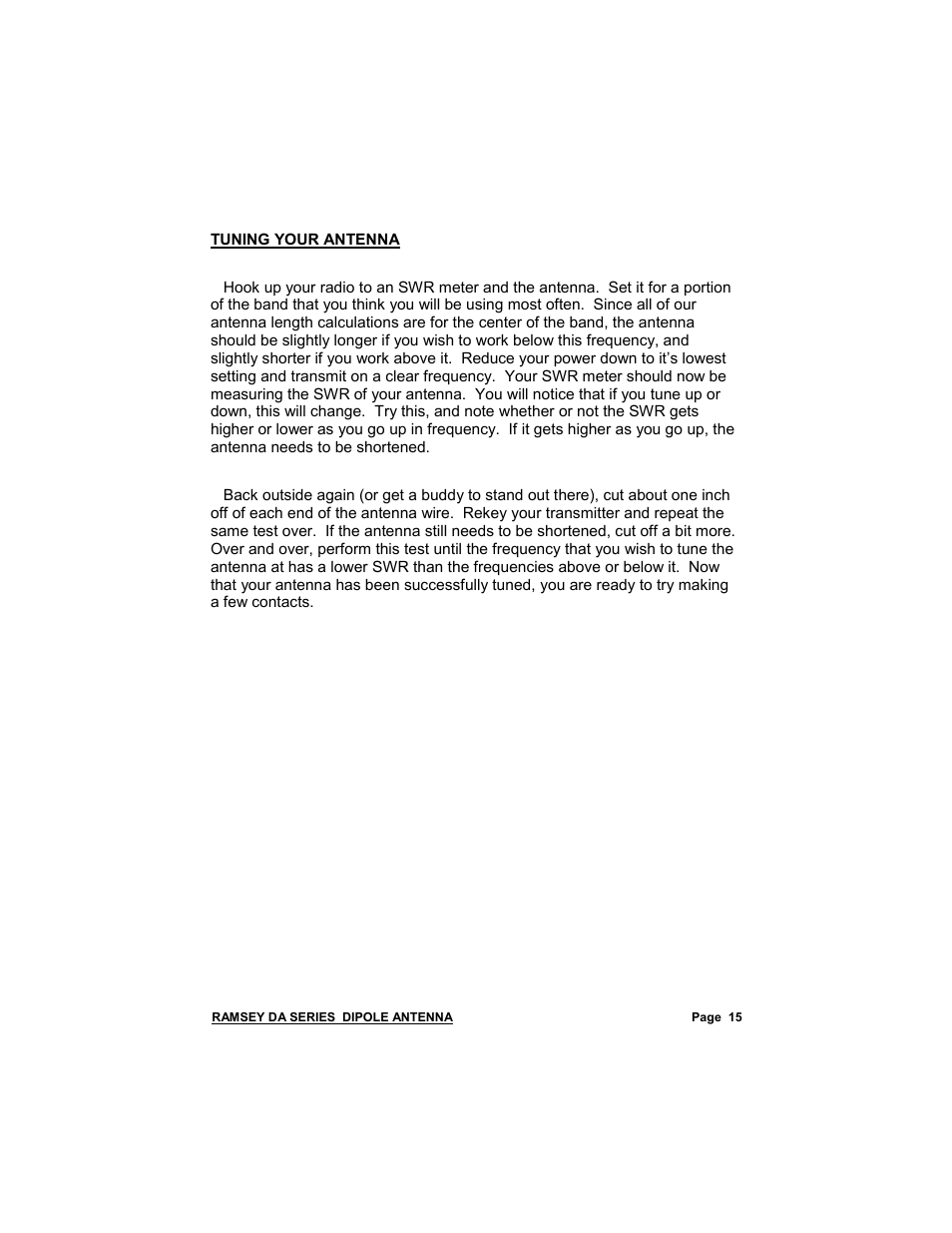 Ramsey Electronics Dipole Antenna DA-1 User Manual | Page 15 / 16