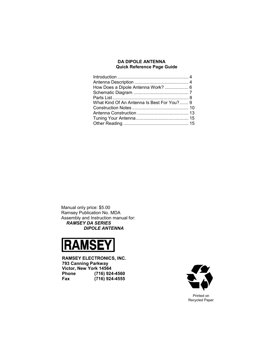 Ramsey Electronics Dipole Antenna DA-1 User Manual | Page 16 / 16