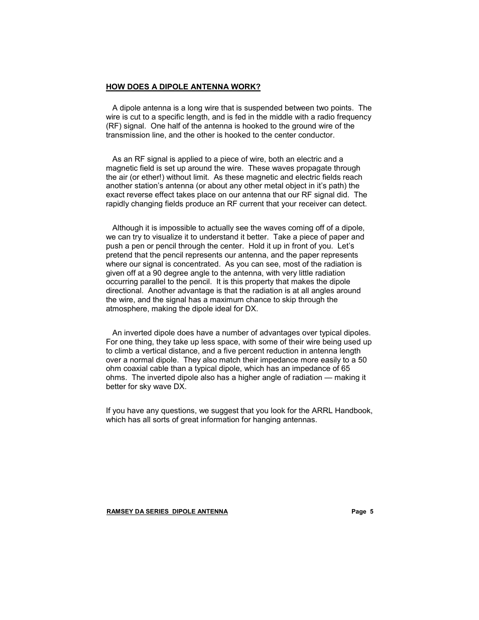 Ramsey Electronics Dipole Antenna DA-1 User Manual | Page 5 / 16
