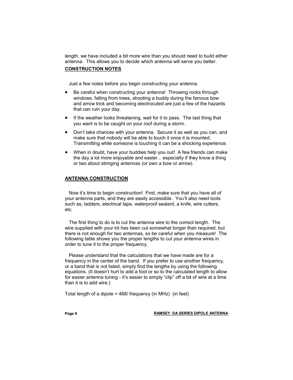 Ramsey Electronics Dipole Antenna DA-1 User Manual | Page 8 / 16