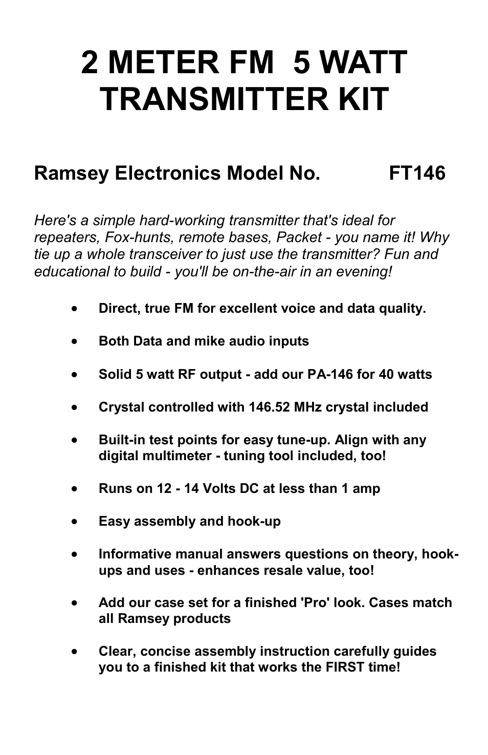 Ramsey Electronics FT146 User Manual | 28 pages