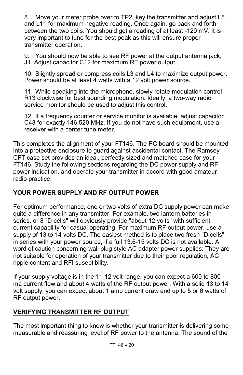 Ramsey Electronics FT146 User Manual | Page 20 / 28