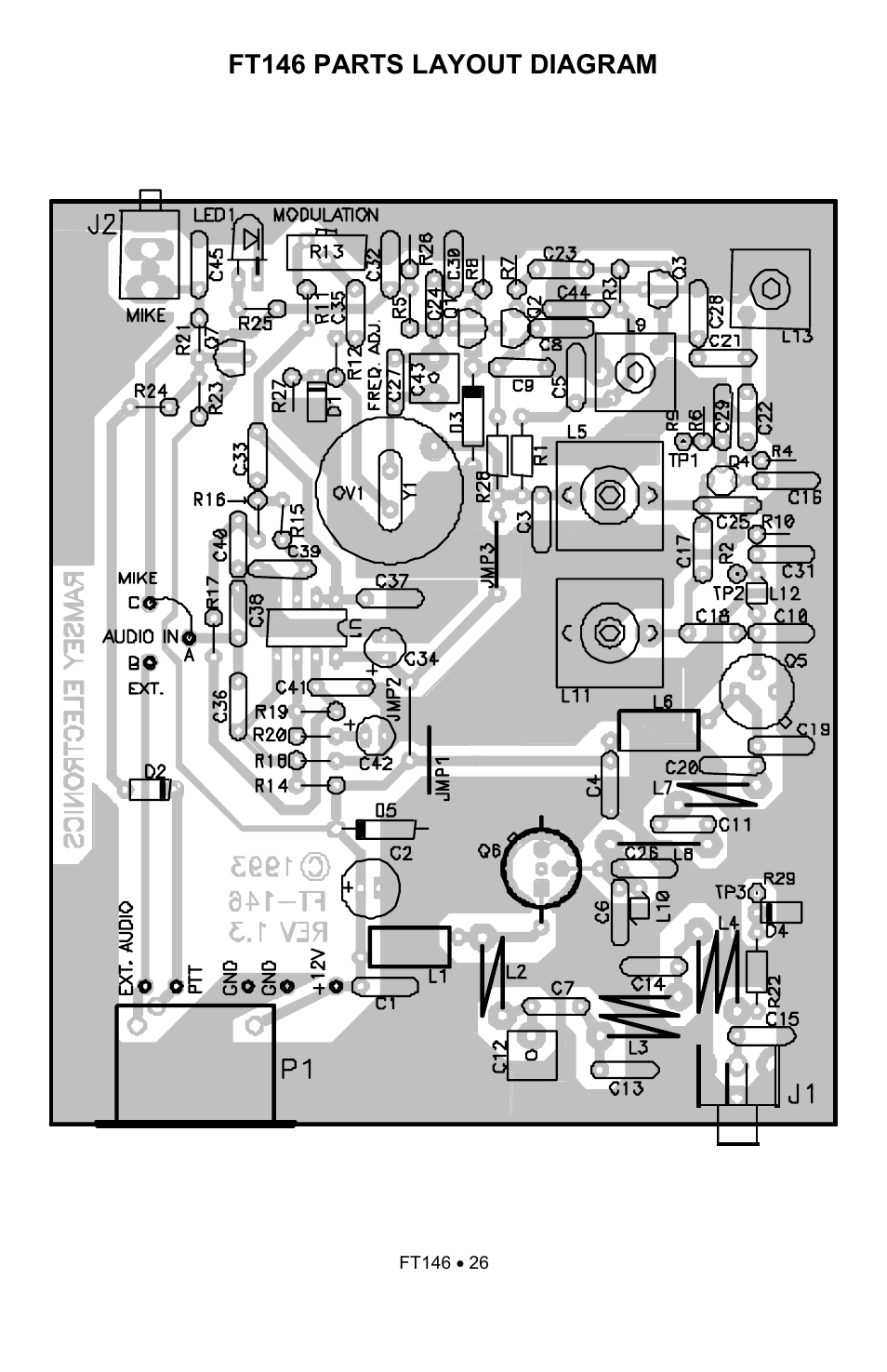 Ft146 parts layout diagram | Ramsey Electronics FT146 User Manual | Page 26 / 28