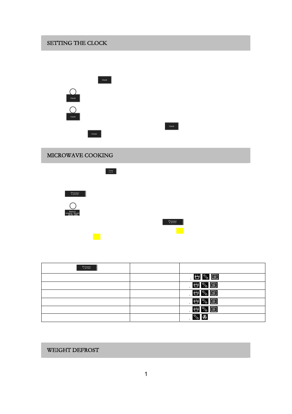 1setting the clock, Microwave cooking, Weight defrost | RUSSELL HOBBS RHM2018 User Manual | Page 11 / 19