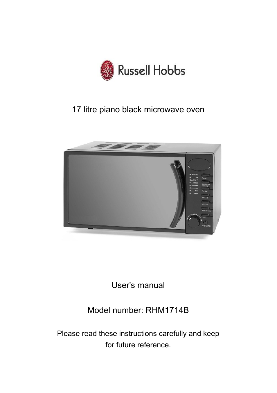 RUSSELL HOBBS 17 Litre Piano Black Microwave Oven RHM1714B User Manual | 18 pages