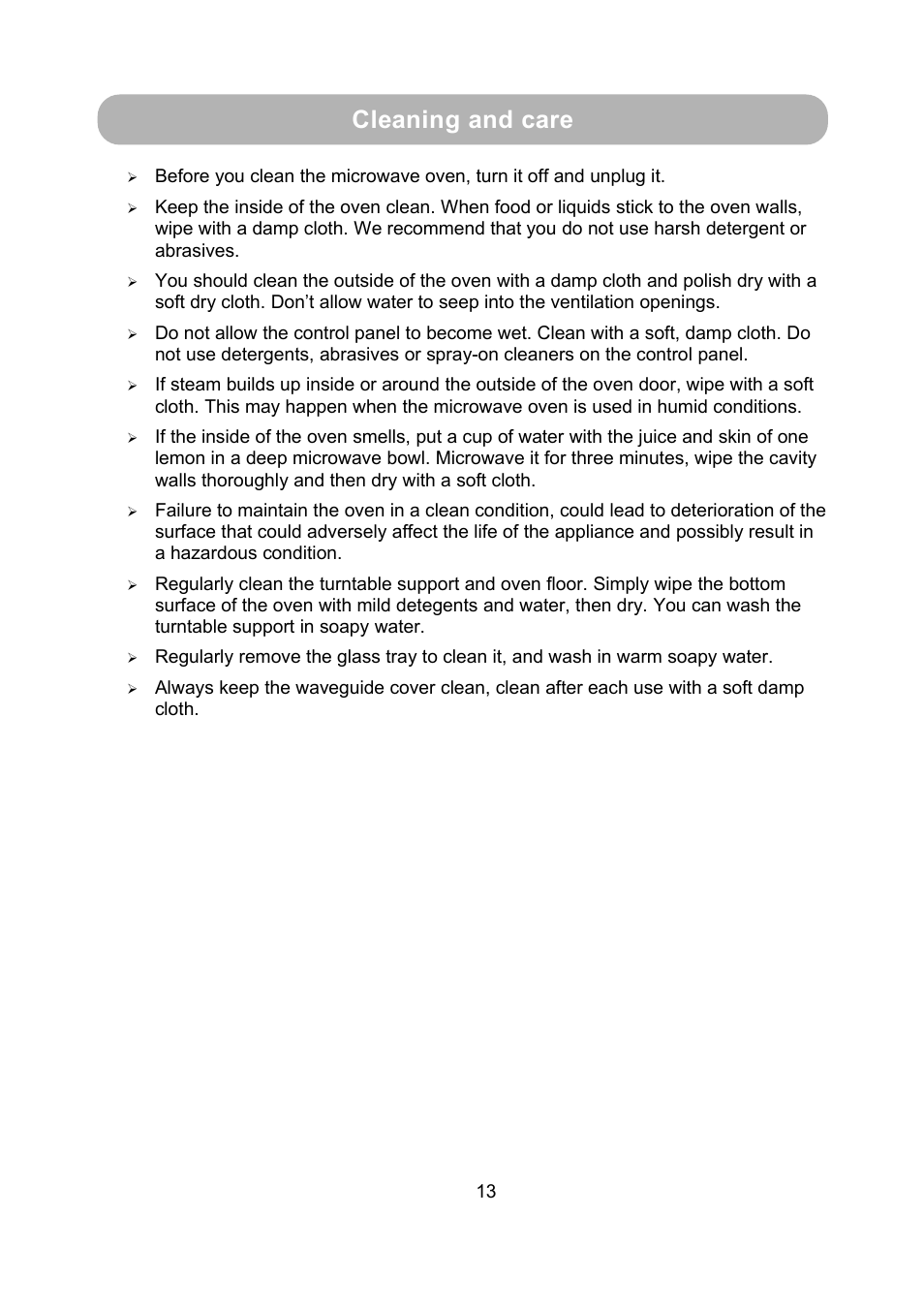 Cleaning and care | RUSSELL HOBBS 17 Litre Piano Black Microwave Oven RHM1714B User Manual | Page 14 / 18