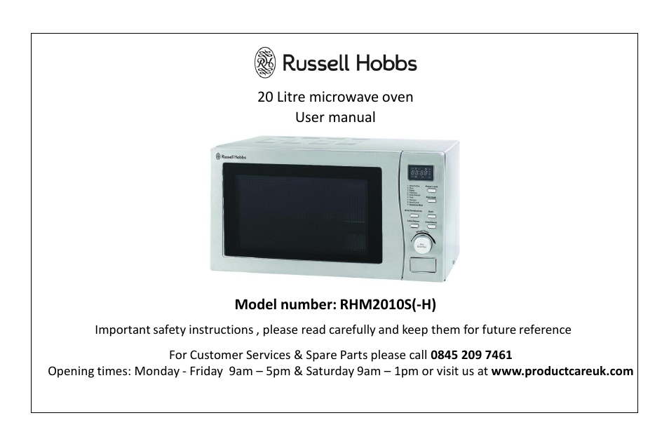 RUSSELL HOBBS 20 Litre microwave oven RHM2010S(-H) User Manual | 36 pages