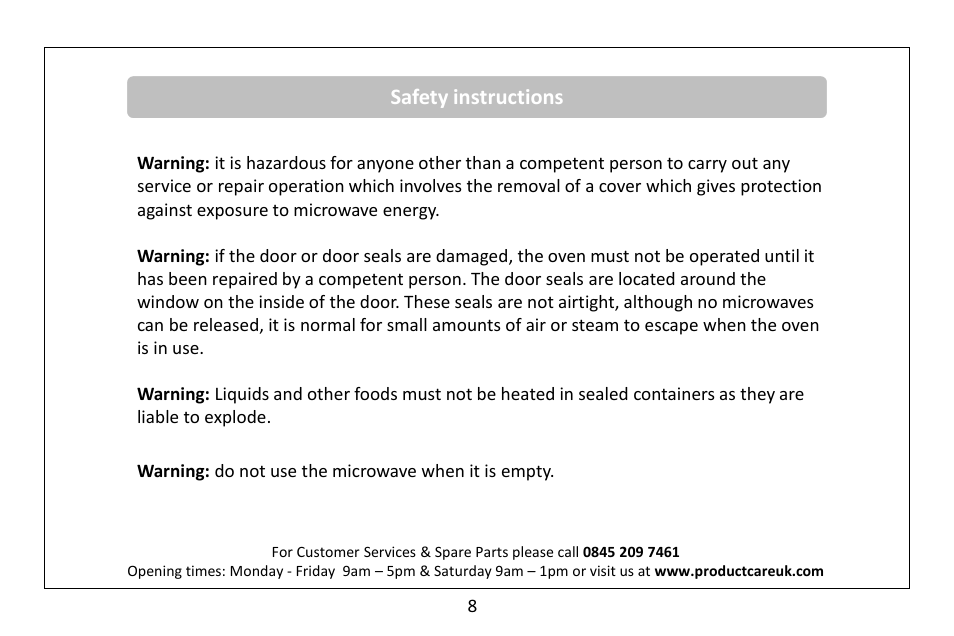 Safety instructions | RUSSELL HOBBS 20 Litre microwave oven RHM2010S(-H) User Manual | Page 10 / 36