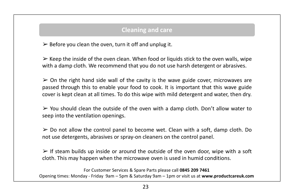 Cleaning and care | RUSSELL HOBBS 20 Litre microwave oven RHM2010S(-H) User Manual | Page 25 / 36