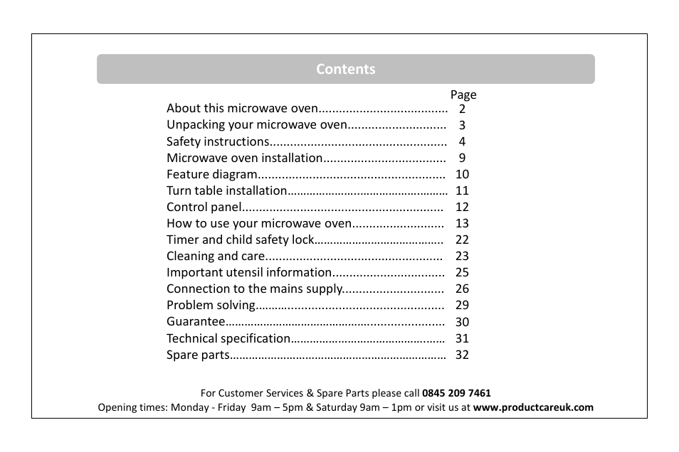 RUSSELL HOBBS 20 Litre microwave oven RHM2010S(-H) User Manual | Page 3 / 36
