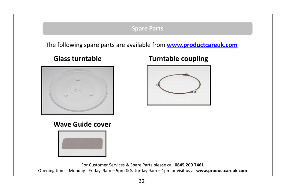 Glass turntable turntable coupling, Wave guide cover | RUSSELL HOBBS 20 Litre microwave oven RHM2010S(-H) User Manual | Page 34 / 36